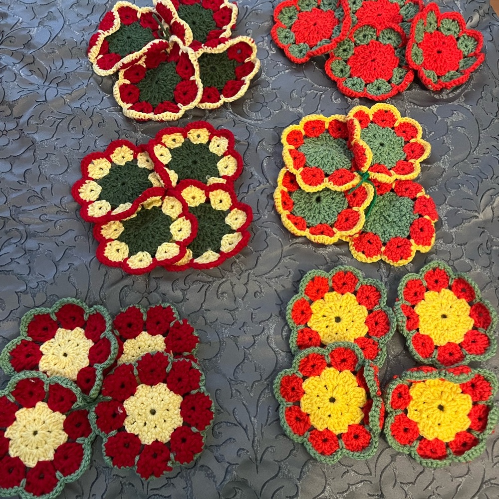 Hand knitted glass coaster set